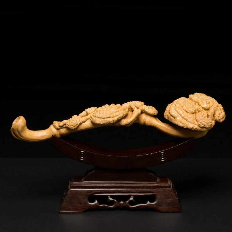 Ruyi Ganoderma Boxwood Carving, Mythical Feng Shui Lucky Wall Decor, Unique Home and Office Accessories