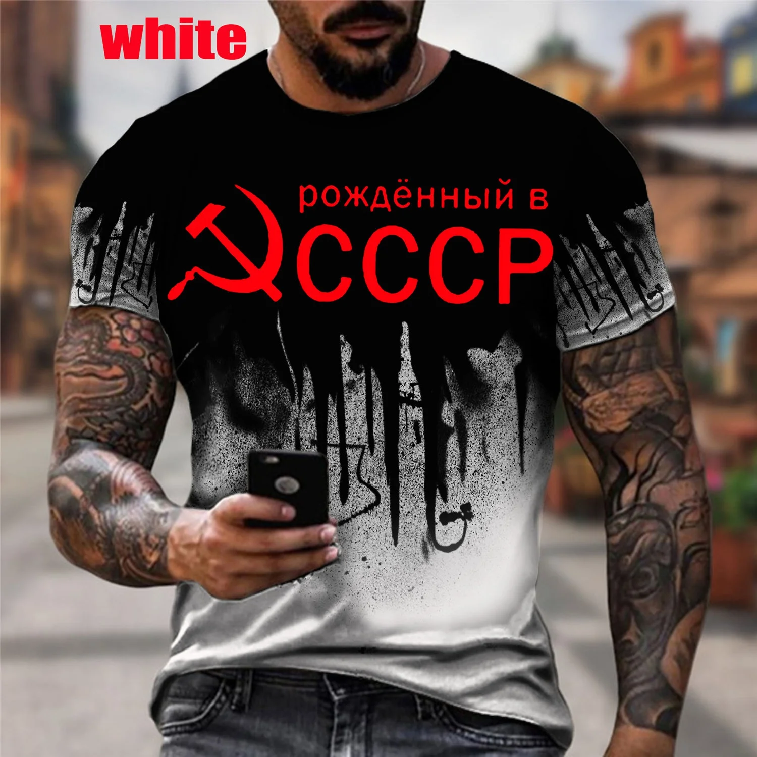 Ussr Men\'s Tops Fashion CCCP Russia 3D T-shirt Soviet Union Soviet Short Sleeve Men\'s T Shirt Short Sleeve Loose T-shirt