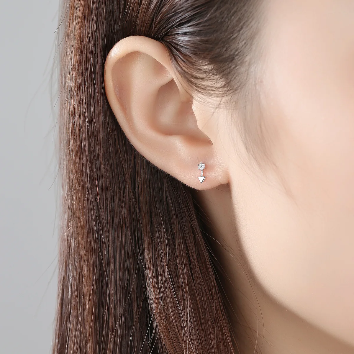 PAG & MAG 925 pure silver triangular earrings with 3A zircon Korean version simple and creative girl's Earrings