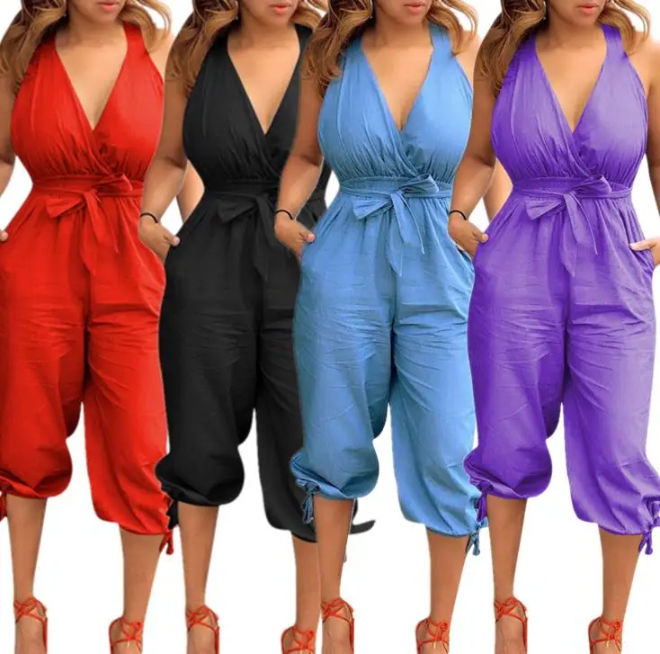 BKLD 2023 Casual Jumpsuit Casual Sexy Backless V-Neck  Jumpsuit Summer New Clubwear Lace Up Sleeveless Bandage Women Jumpsuits