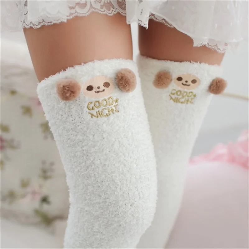 Japanese Mori Girl Animal Modeling Knee Socks Striped Cute Compression Autumn Winter Warm Sock Sleep Cozy Long Thigh High Socks
