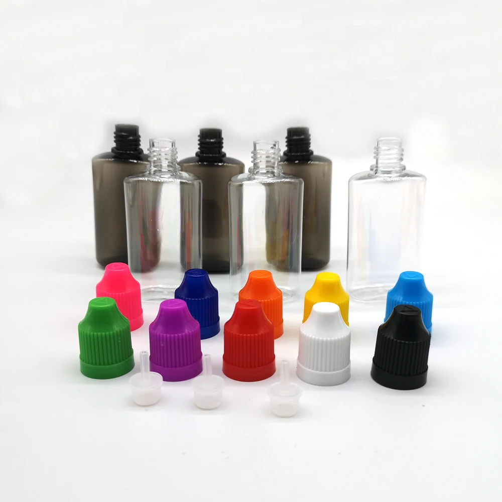 

50PCS 30ML PET Plastic Empty Flat Dropper Bottles E Liquid Eye Clear Black Water Oils Vials Containers Long Tip Cap With Funnel