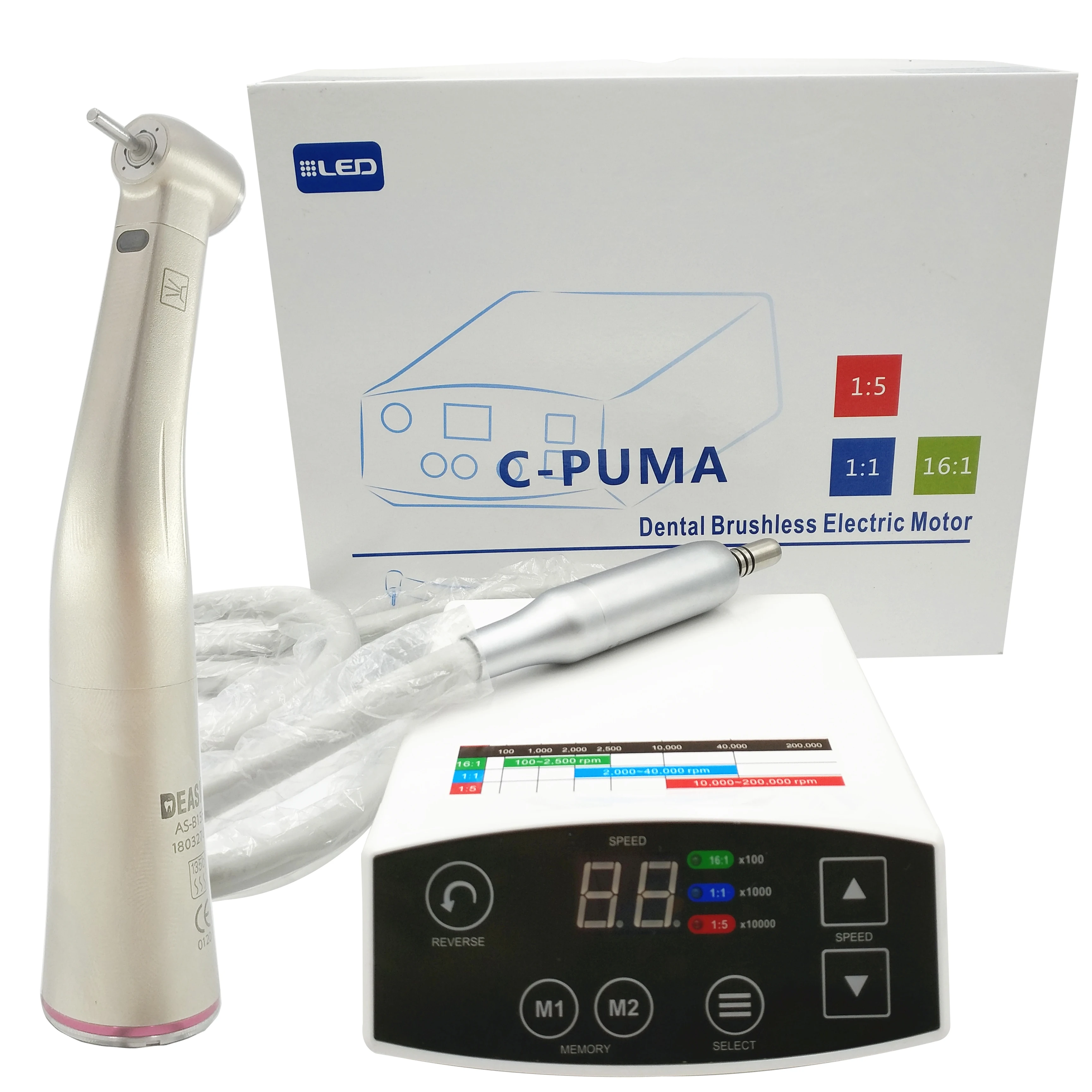 

NEW 1 Set COXO Dental White LED Brushless Mini Electric Micro Motor System C-PUMA + 1:5 RED increasing