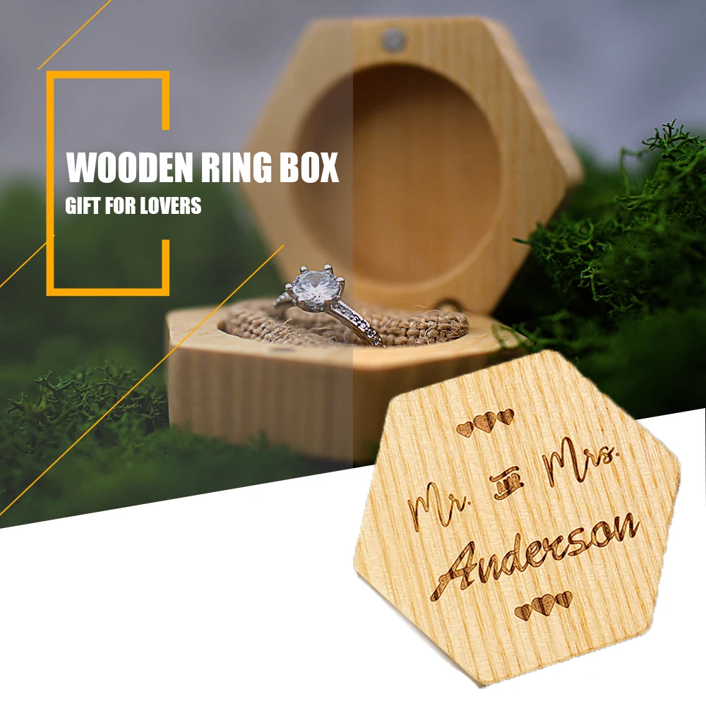 

Custom Wedding Ring Box,Personalized Wooden Rustic Holder Jewelry Valentines Gift for lovers Bride Groom Name