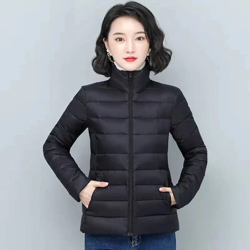 Chaqueta acolchada de algodón con cuello levantado para mujer, Chaqueta corta acolchada de plumón ligera, moda coreana, invierno, 2021