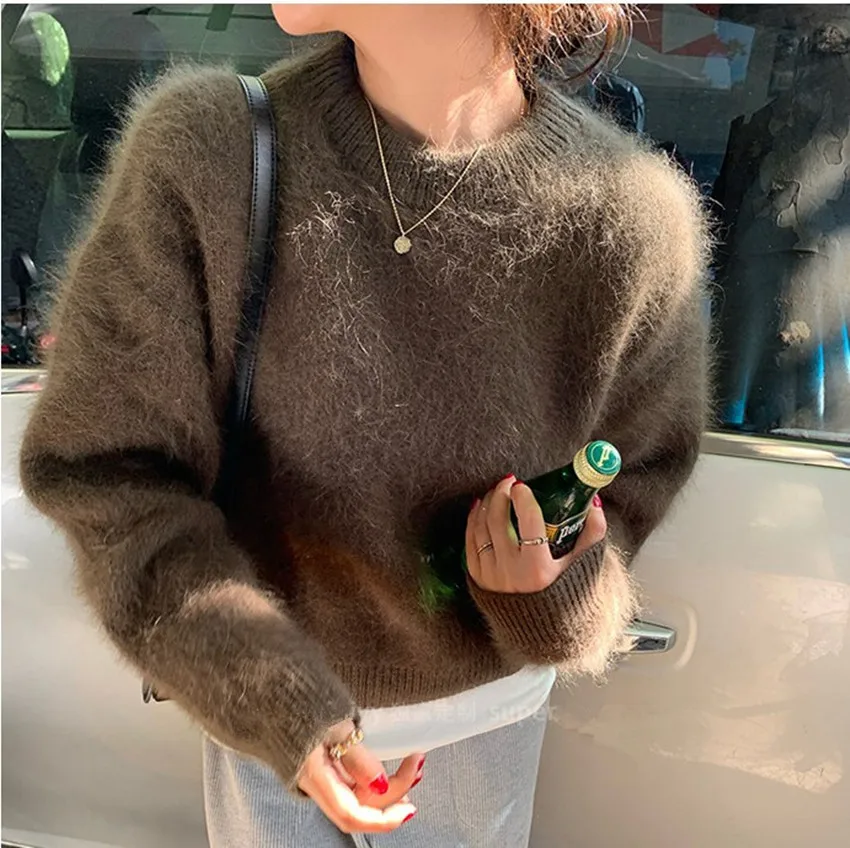 New Designer Vintage Autumn Winter Knitted Loose Sweaters Fashion Women Mink Cashmere Soft Thicked Warm O Neck Pullovers Female