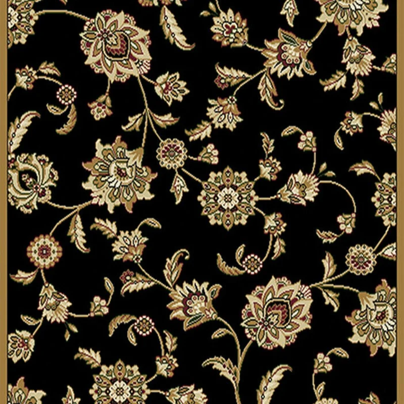 

Black Oriental Floral Area Rug 5x8 Leaves Persien Carpet - Actual 5' 2" x 7' 2"