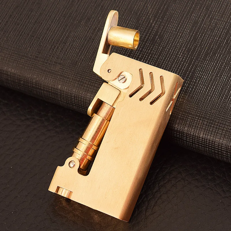 Semi-Automatic Manual Mechanical Gasoline Lighter Brass Antique Kerosene Cigarette Lighter Collection Gift 60*33*12mm