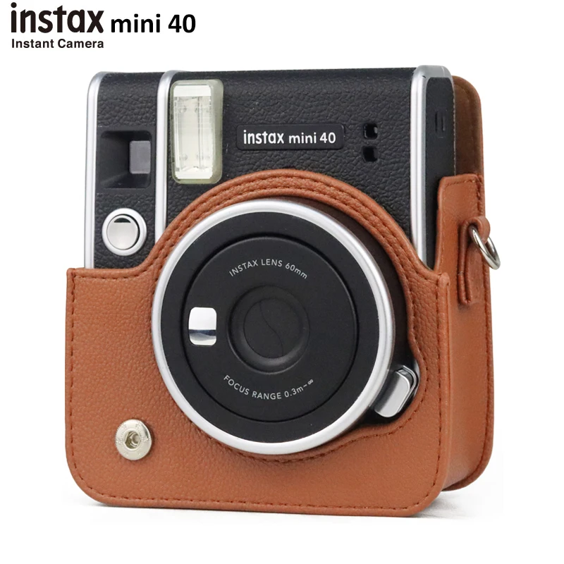 Camera Case for Fujifilm Instax Mini 40 Instant Film Camera, Protective PU Leather Bag/Clear Crystal Cover with Shoulder Strap