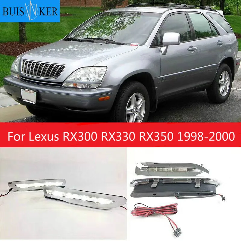 

2PCS For Lexus RX300 RX330 RX350 1998 1999 2000 Chromed Strip Waterproof ABS Car DRL Lamp 12V LED Daytime Running Light Daylight