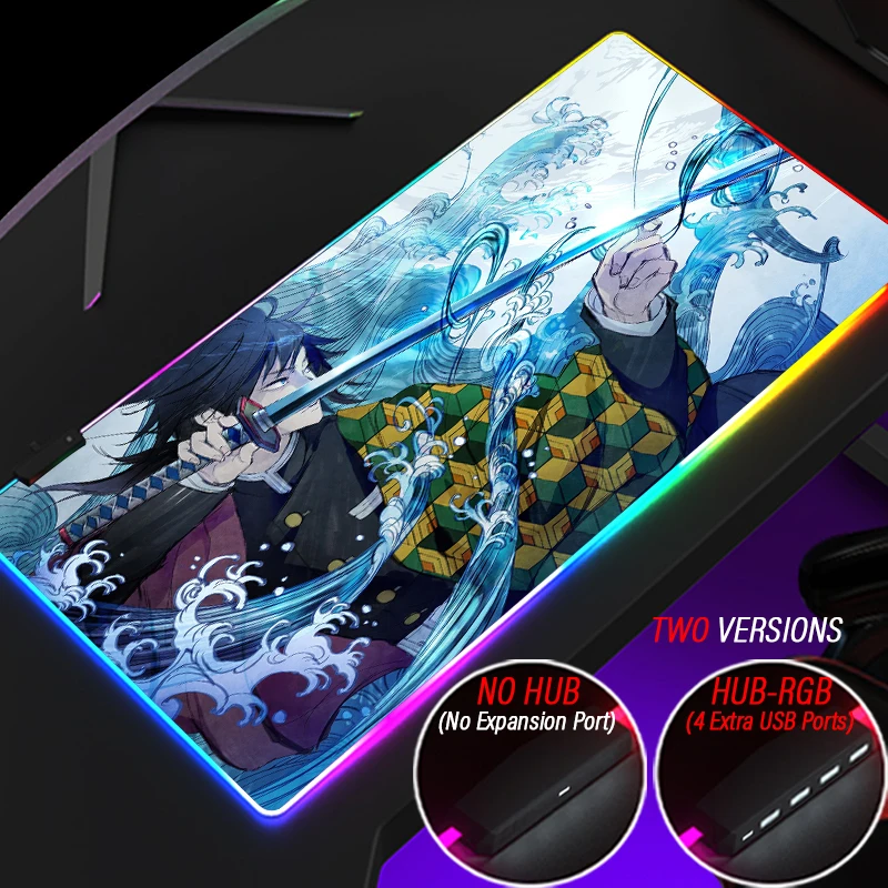 RGB XXL Gaming Mouse Pad Tanjirou Nezuko Custom Mousepad LED Backlit HD Anime Mat With HUB 4 Port USB Accessories