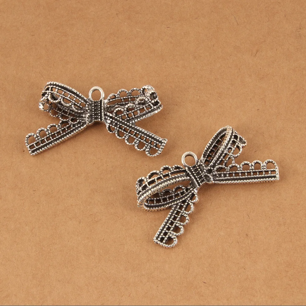 10pcs Charms Bowknot Bow Silver Color Pendants DIY Handmade Jewelry Making Findings Accessorie