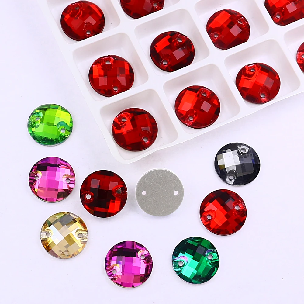 Round Rivoli Glass Chessboard Sew On Rhinestones Crystal AB Mesh Sewing Stones for DIY Dress Clothes Bags Crafts Arts Decoration