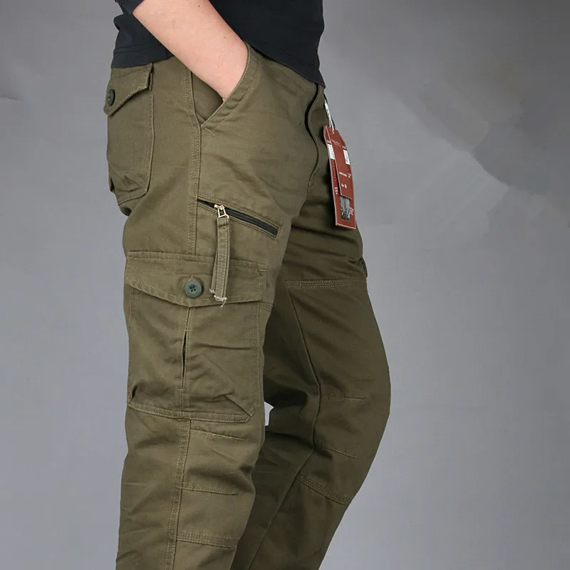 Pantalones Cargo para hombre, Pantalones rectos de trabajo, pantalones sueltos de algodón con múltiples bolsillos, primavera y verano