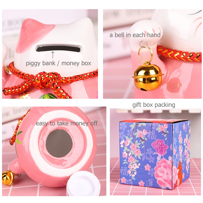 4.5 inch Ceramic Maneki Neko Statue Lucky Cat Money Box Fortune Colored Cat Piggy Bank Home Decoration Gift Feng Shui view 4