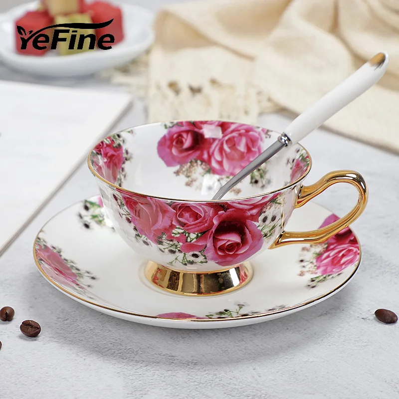 

Ceramic Afternoon Black Tea Cups And Saucers Bone China Coffee Cup With Tray Porcelain Drinkware Set Dropshipping