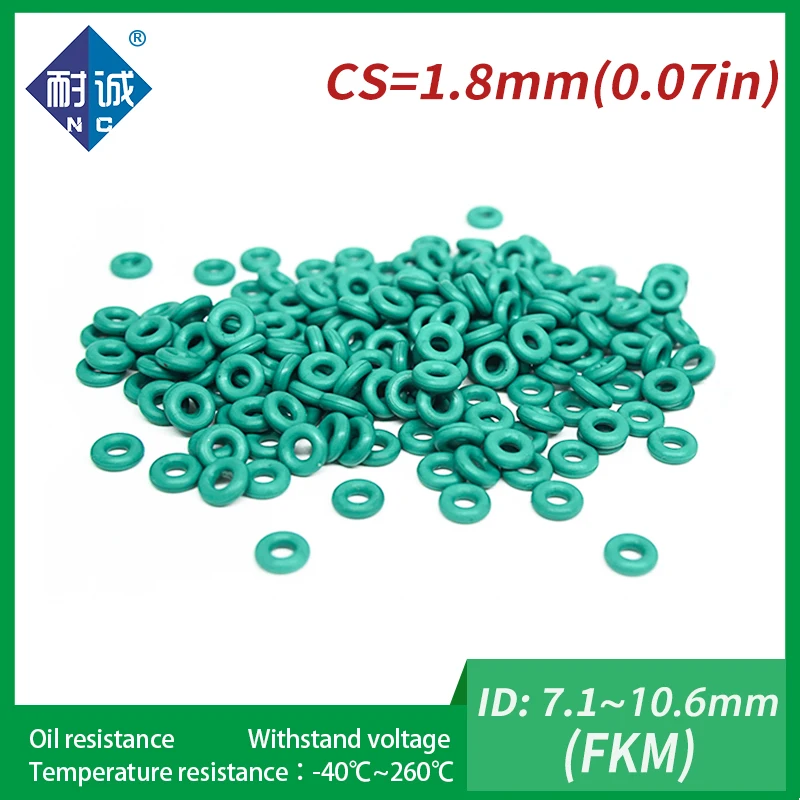 5PC/lot Rubber Ring Green FKM Oring Seals Thickness 1.8mm ID7.1/7.5/7.65/8/8.5/8.75/9/9.25/9.5/10.6mm Rubber ORings Fuel Washer