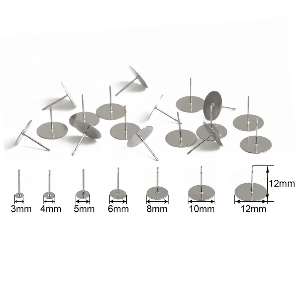 200pcs 3 4 5 6 8 10 12mm ze stali nierdzewnej puste Post płaskie kolczyk stadniny podstawa szpilki dla DIY tworzenia biżuterii Cameo ustawienia Cabochon — zdjęcie 4