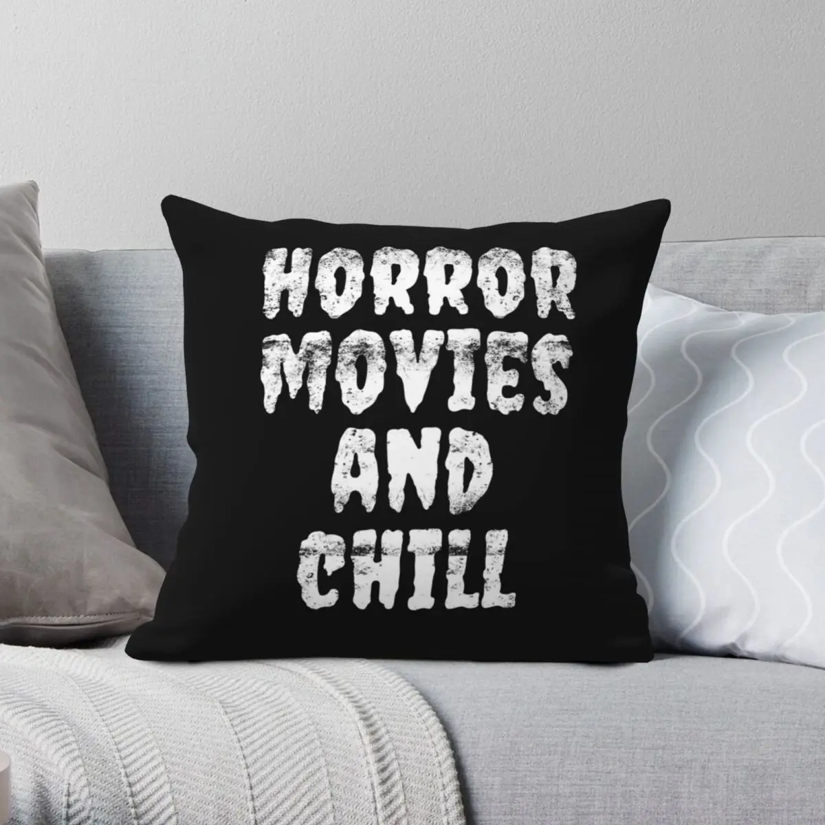 Horror Movies And Chill Square Pillowcase Polyester Linen Velvet Printed Zip Decor Pillow Case Bed Cushion Cover