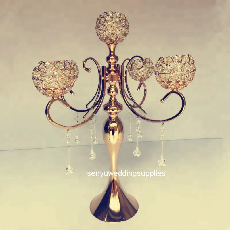 5 arms crystal candelabra with hurricane globe ball , wedding centerpieces, home and party decoration seny808