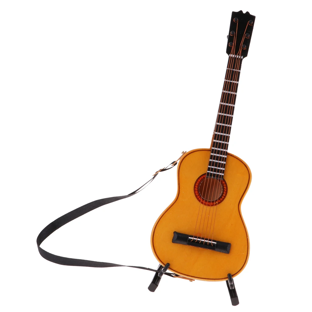 1/6 Scale Wood Guitar Acoustic Bass Guitar Toy Miniature Collectible Crafts