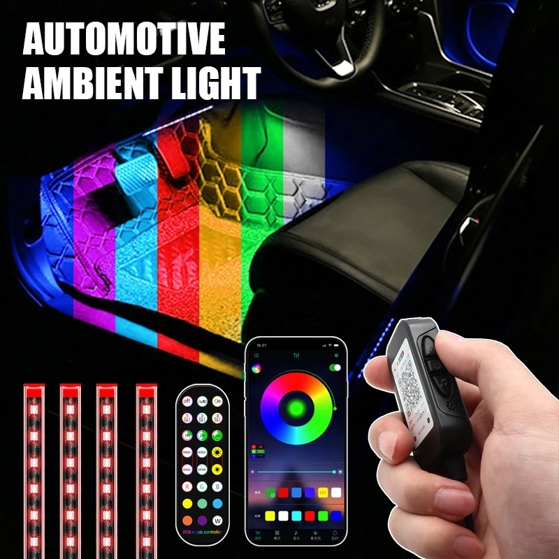 

NEW LED Car Foot Light Ambient Lamp USB App Remote Box Control Multiple Modes Automotive Interior Decorative Lights