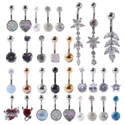1PC Crystal CZs Belly Button Rings 316L Surgical Steel Navel Rings Belly Piercing Nombril Ombligo Women 1.6*10mm Body Jewelry