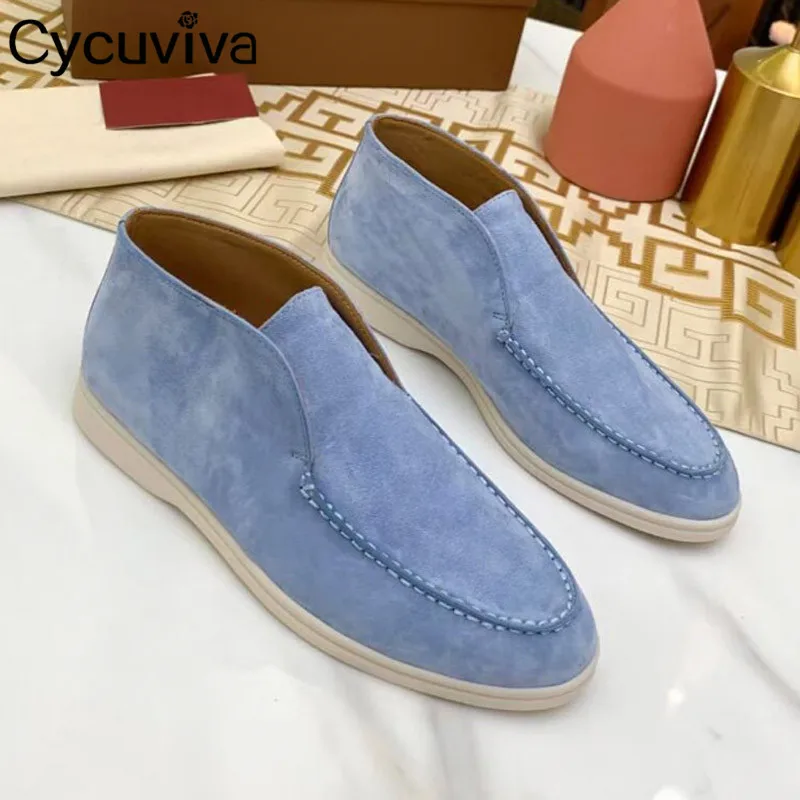 2021 Kid Suede Penny Loafers Women High Top Nude Casual Flat Shoes Woman Slip On Ladies driving lazy Winter Open Walk Shoes