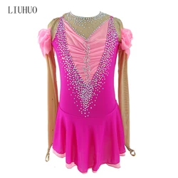 Ragazze dei capretti Sparkly Pattinaggio di Figura Vestito Senza Maniche Con Strass Mesh Splice Pattinaggio A Rotelle Pattinaggio Su Ghiaccio Vestito Da Balletto