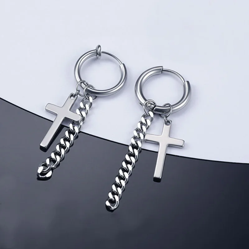 1 Stück Männer Frauen Punk Gothic Kreuz Übertrieben Klassische Metall Christian Kette Tropfen Baumeln Ohrringe Straße Hip Hop Schmuck Kpop – Detail 9