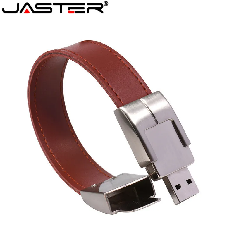 JASTER USB flash drive 64gb Leather metal keyring Pendrive creativo 32gb 16gb 8gb 4gb usb2.0 Wrist band