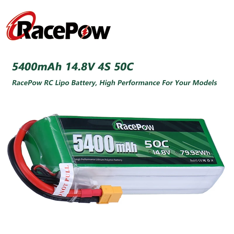 RacePow 4S akumulator do RC Lipo 14.8V 50C 5400mAh z wtyczką XT60 dla RC helikopter samochodowy Quadcopter łódź RC salash Drone FPV 4 komórki