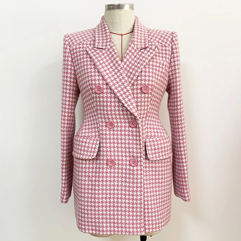 

HIGH QUALITY Newest 2024 Fall Winter Fashion Designer Overcoat Women's Slim Fitting Pink Houndstooth Tweed Wool Coat