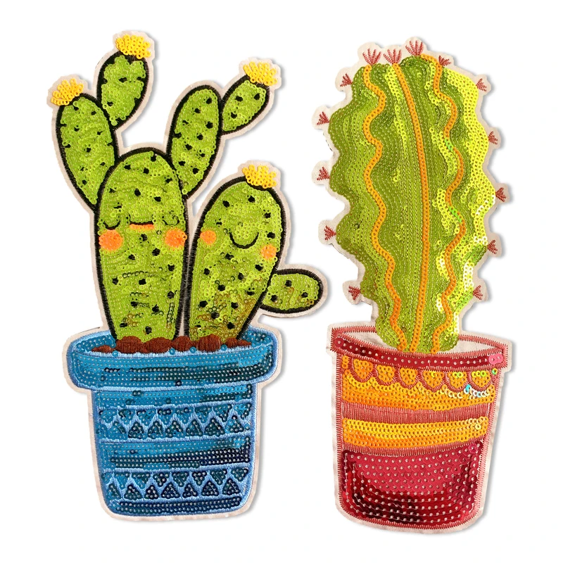 

Wholesale patches Sequins Cactus Embroidery patch patches Cartoon BadgeS Clothing Accessories Iron on badges
