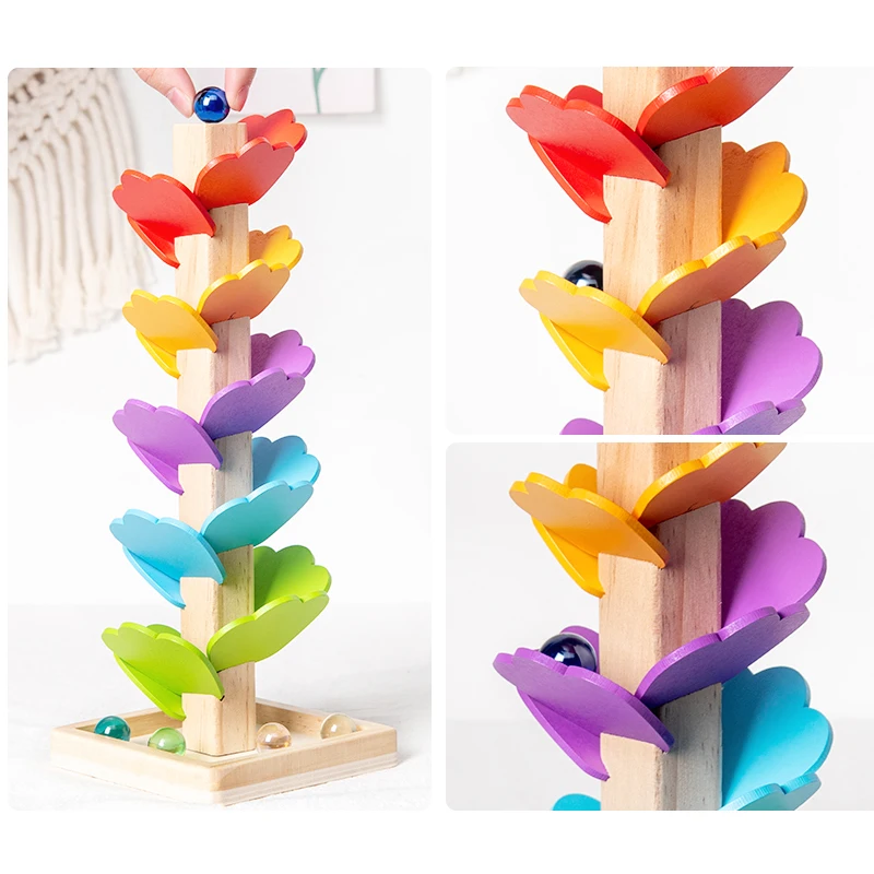 Montessori Kids Educational Toy Blocks Wood Tree Marble Ball Run Track Games Baby Children Intelligence Assemble Building Blocks