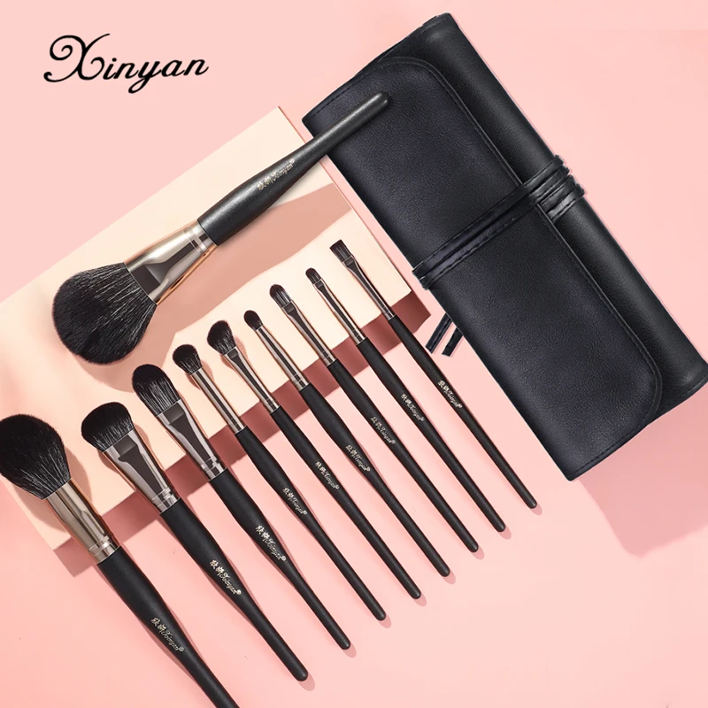 XINYAN Black Makeup Brushes Set Natural Goat Hair Brushes Foundation Powder Contour Eyeshadow Makeup Brushes Brochas Maquillaje