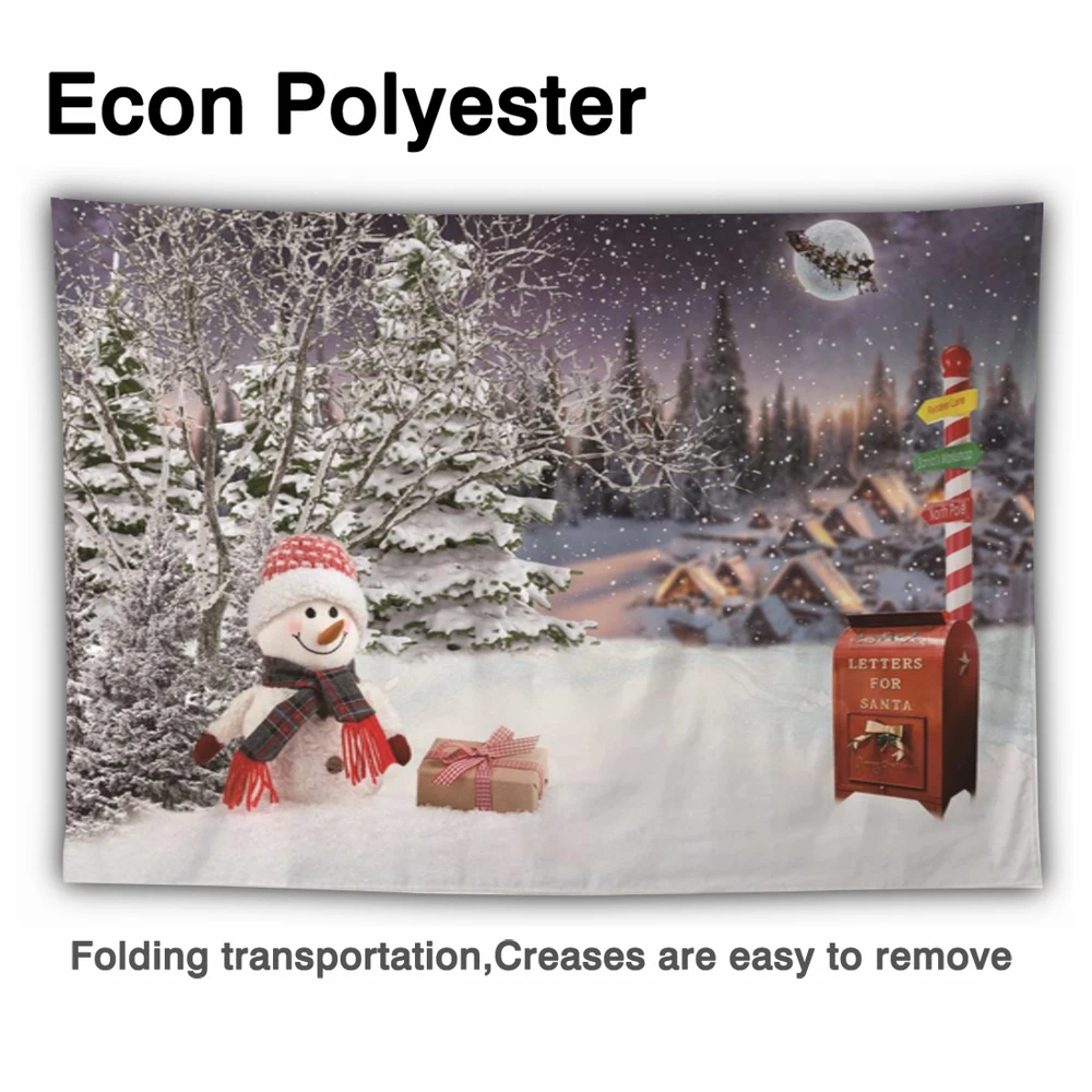 Funnytree Outdoor Weihnachten Dorf Schneemann Winter Hintergrund Nacht Mond Geschenke Mailbox Santa Wagen Bäume Neue Jahr Hintergrund