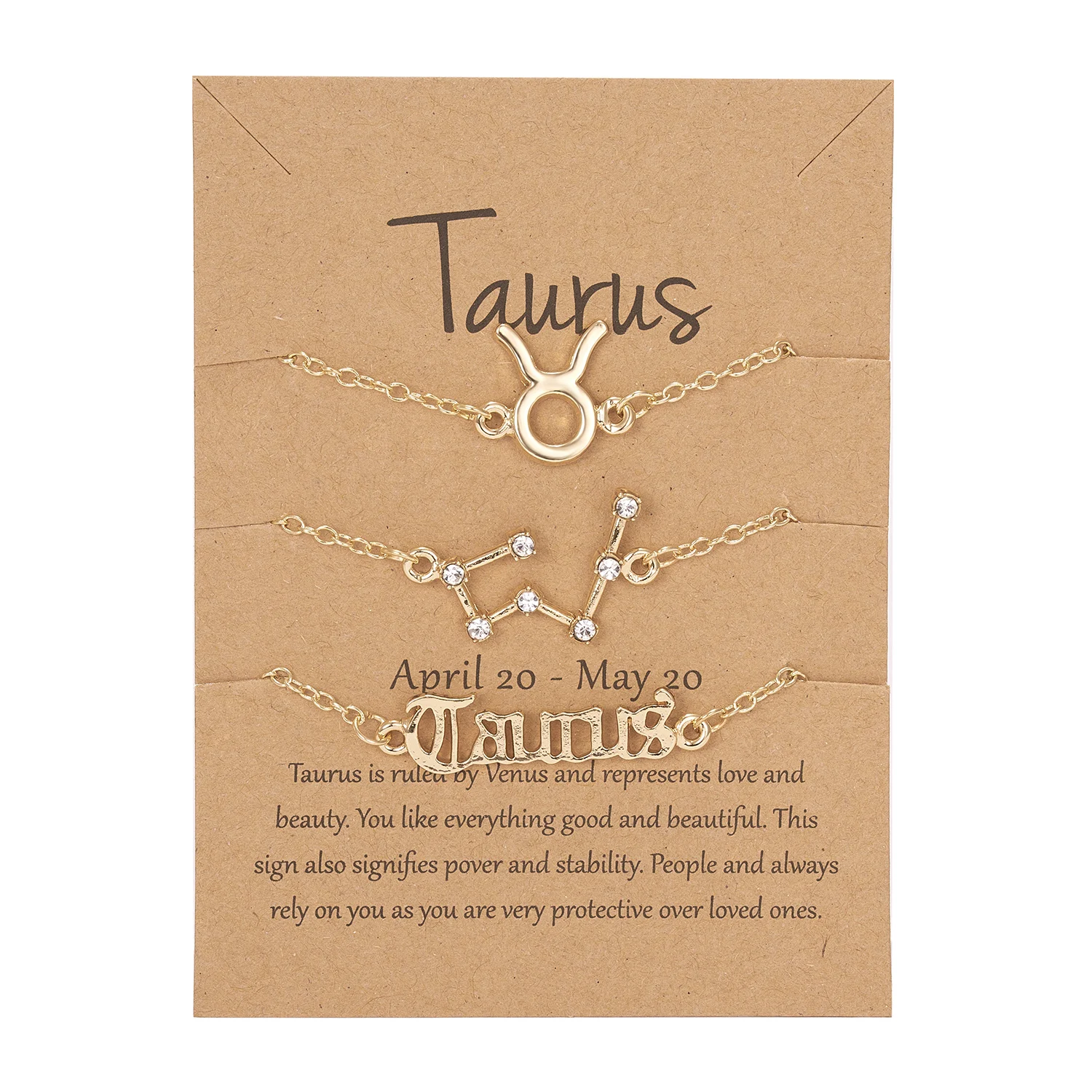 3pc Zodiac Chain Bracelet Set for Women, Astrological Gift