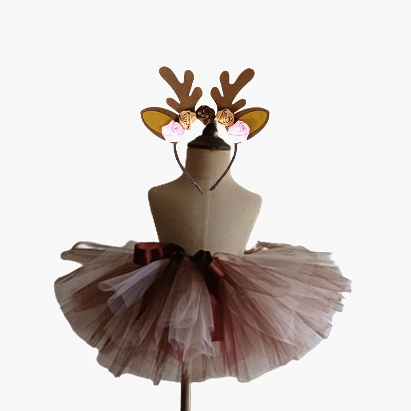 Deer Tutu Skirt Reindeer Flower Clothes Girl Birthday  Dance Skirt Girl Cosplay Fluffy Chritmas Halloween Tutu Children Skirts