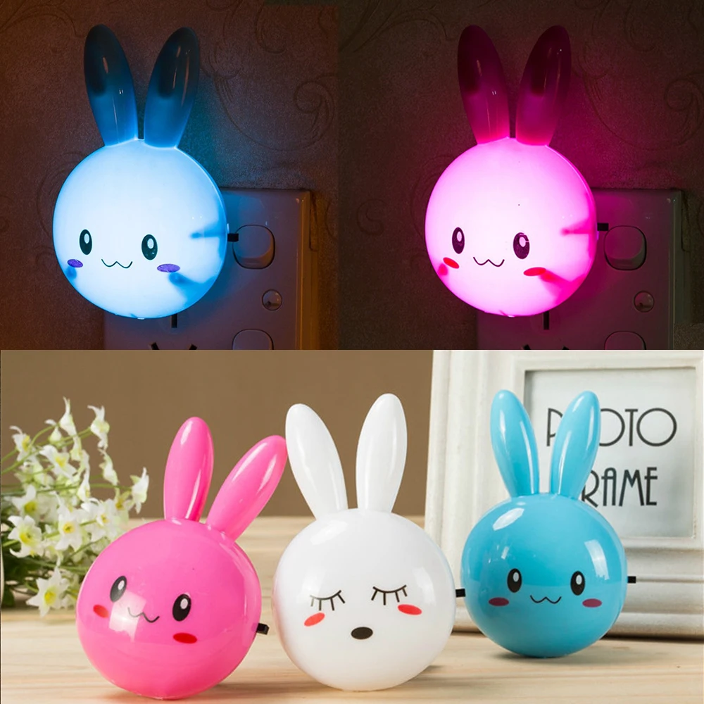 Novelty Night Light Star Moon Rabbit Cartoon LED Lamp Pulg-in Socket Wall Lamp for Baby Children\'s Bedroom Sleeping Nightlight