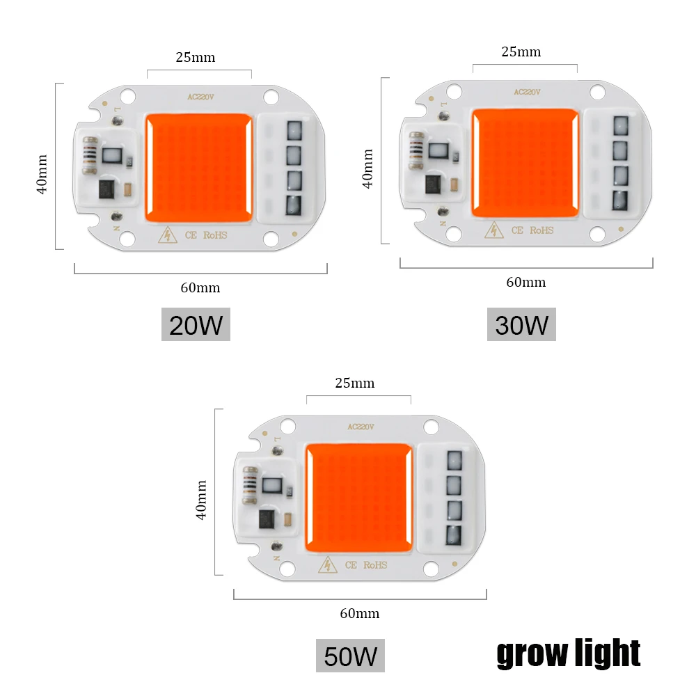 1PCS Led Grow Light Chip 20W 30W 50W 230V Full Spectrum 380nm~780nm Best for Hydroponics Greenhouse Grow DIY for LED Lamp