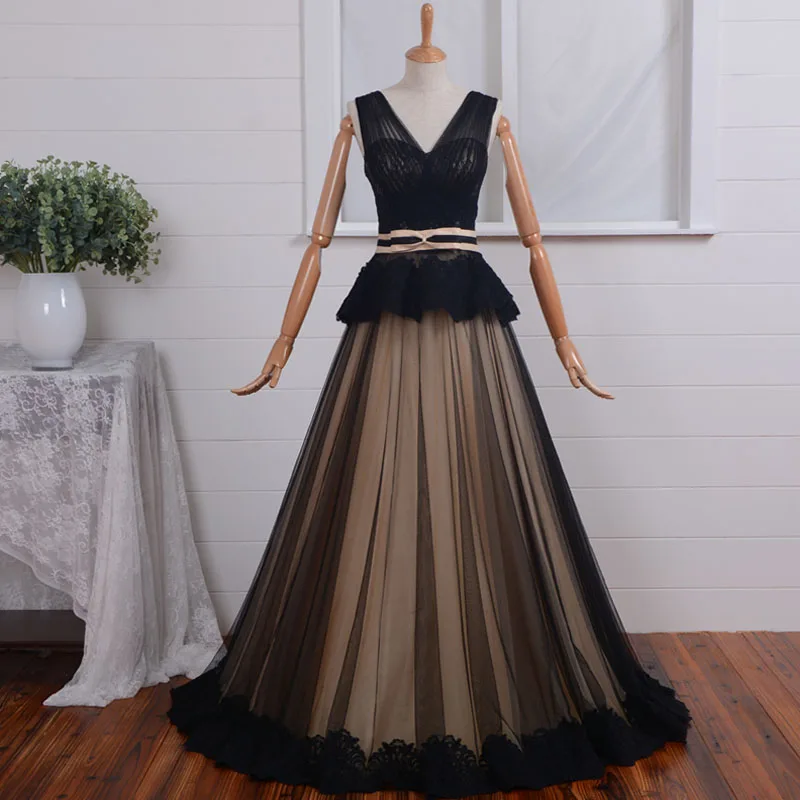 

v-neck black lace elegant formal Evening gown 2023 robe de soire appliques sashes vestido de festa mother of the bride dresses