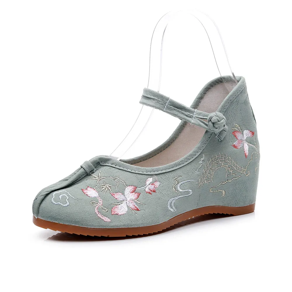 Veowalk Butterfly Embroidered Women 3cm Hidden Platform Shoes Jacquard Old Beijing Shoes for Elegant Ladies Comfortable