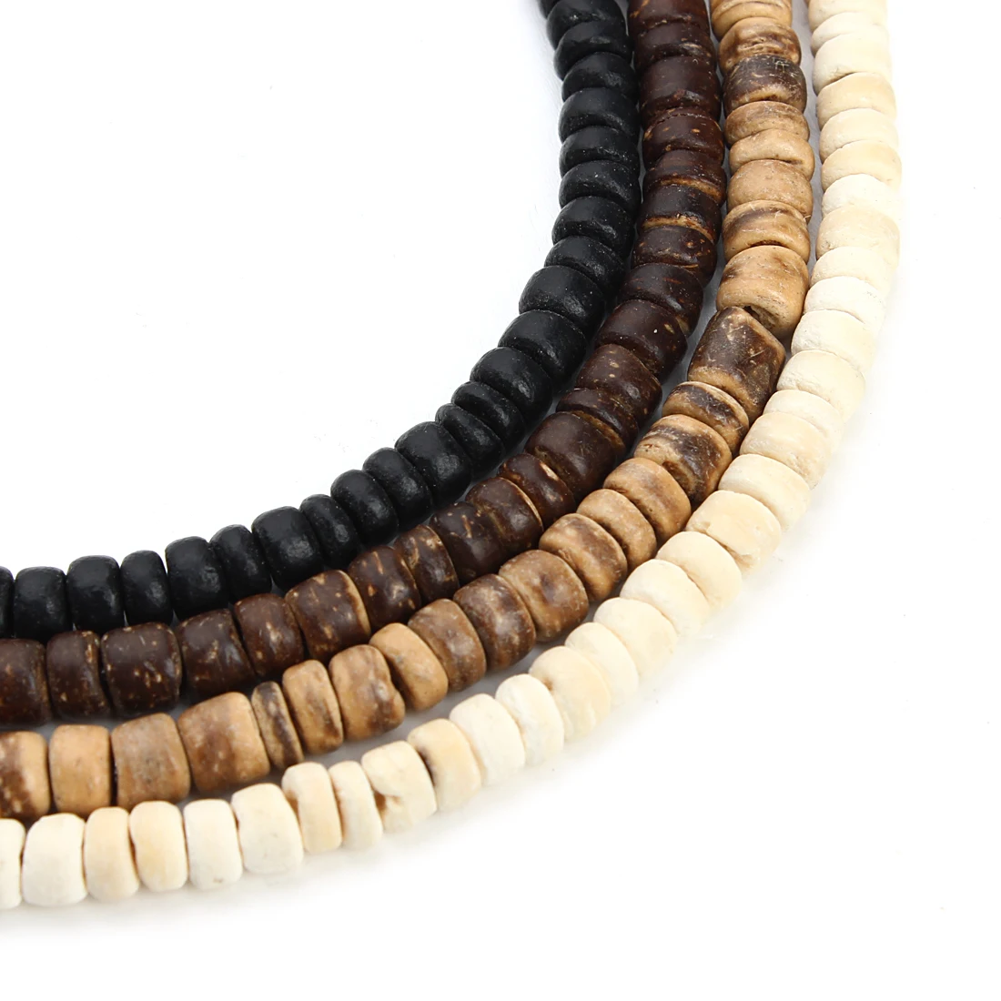 3Strands 5-10mm Round Natural Wood Spacer Beads Coconut Shell Flat Round Prayer Beads For DIY Necklaces Bracelets Jewelry Making