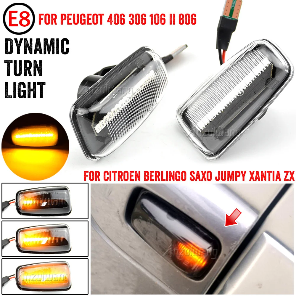 

2Pcs/Pair Dynamic Flowing LED Side Marker Light Front Rear Turn Signal Blinker Repeater Lamp for Peugeot 306/106II/Partner