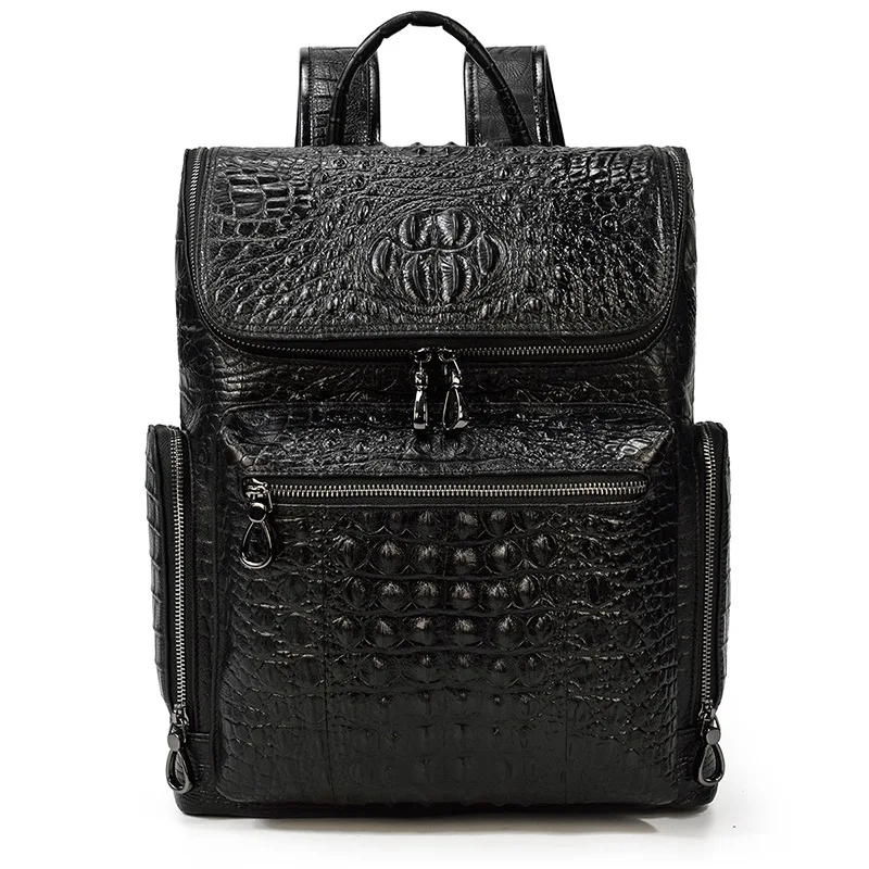 

Korean Style Backpack Crocodile Leather Backpack Double Shoulders Leather Travel Bag for Men