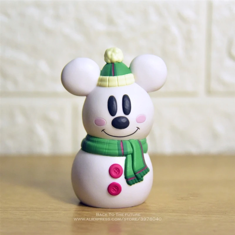 Disney-Natal Mickey Mouse Action Figures, Boneco de Neve, 9cm, Boneca Anime, Acessórios, Figurinhas, Mini Brinquedos, Modelo para Crianças, Presente