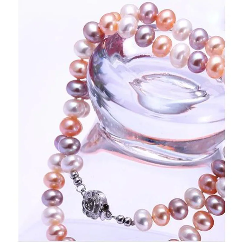 classic 9-10mm south sea round multicolor pearl necklace 18inch silver