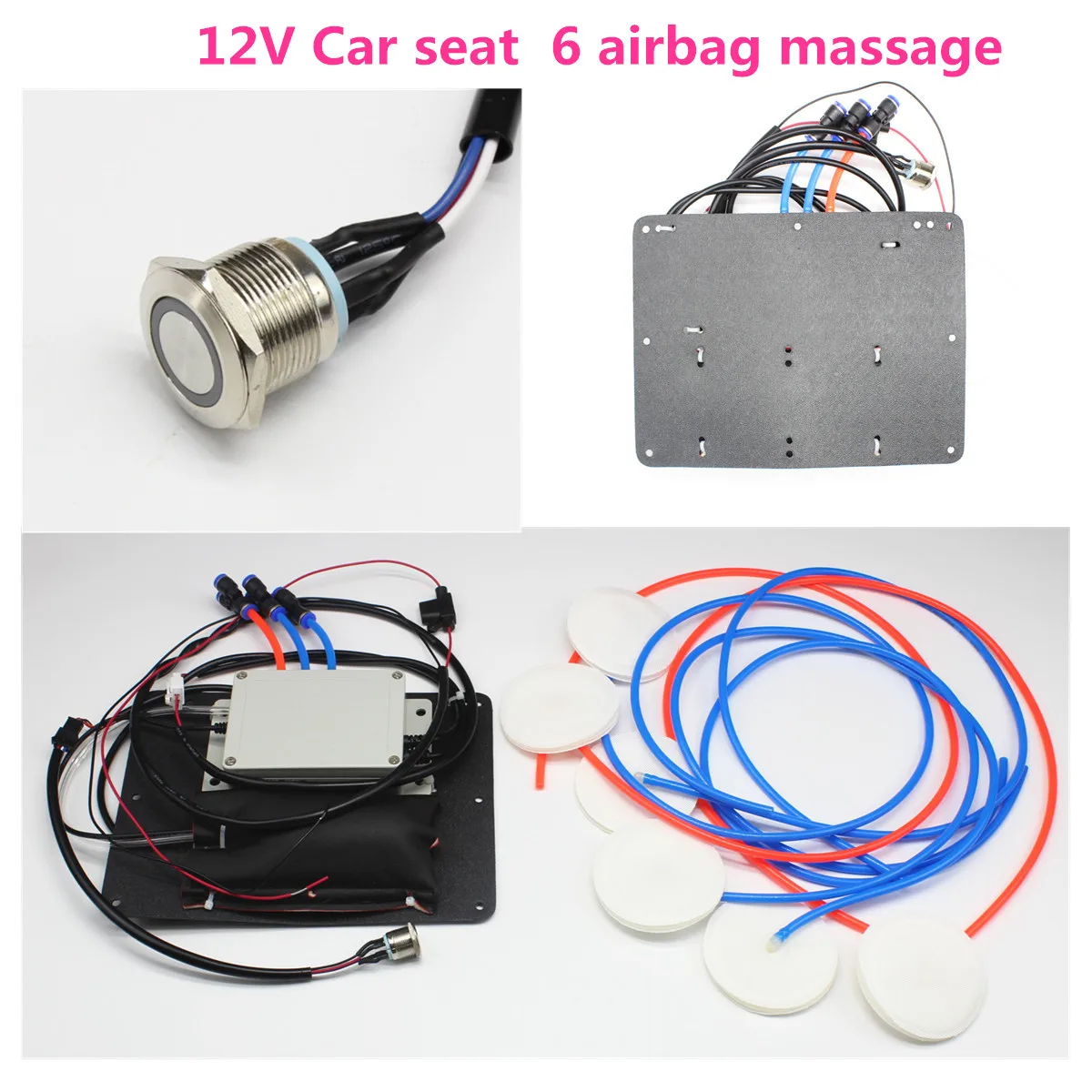 

12 V Car seat airbag pneumatic massage with 6 air pressure massage and metal round Switch system for seat interior accessories