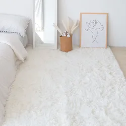 Alfombra esponjosa blanca de felpa para decoración de sala de estar, alfombrillas gruesas para mesita de noche, alfombras suaves y grandes antideslizantes para habitación de niños